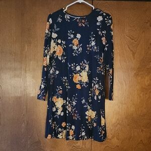 Old Navy Navy Blue Floral Long Sleeve Dress